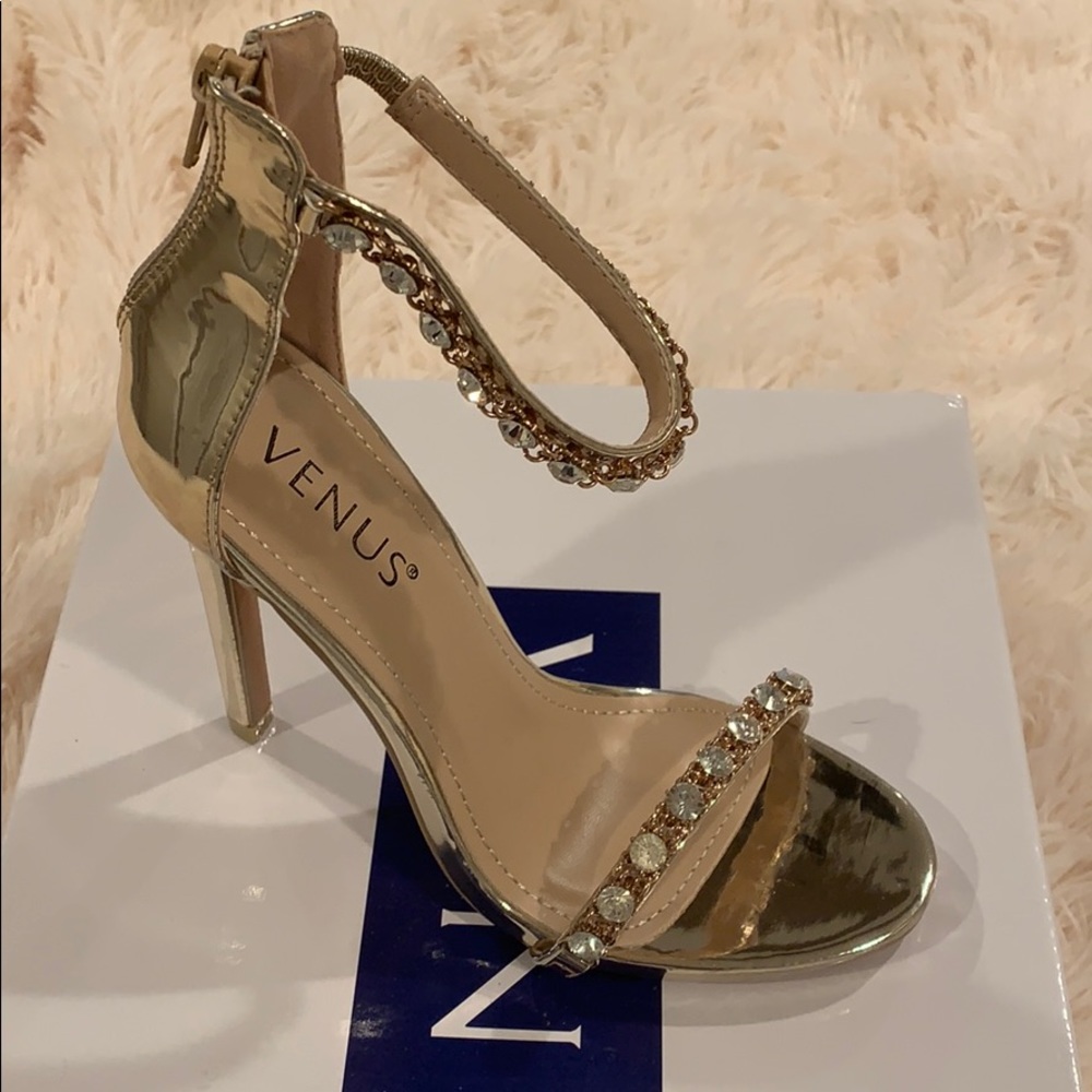 Venus embellished gold heels